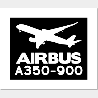 Airbus A350-900 Silhouette Print (White) Posters and Art